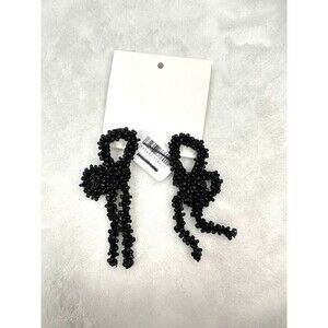 NEW Free People Brandy Bo Dangles Beaded Bow Earrings In Black Funky Sweet Woven